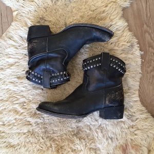 Frye ankle booties in distressed navy leather